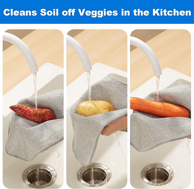 JOYMOOP Dual-Sided Silver Microfiber Cleaning Cloth, Reusable Non-Scratch Dishwashing Rag, Multipurpose Scrubbing Pads for Kitchen, Glass, Stainless Steel