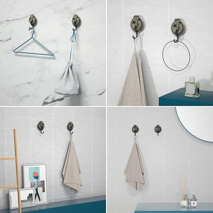 Heavy Duty Vacuum Suction Cup Hooks, Green Bronze Plated Polished Super Suction for Kitchen Bathroom, 2 Pack