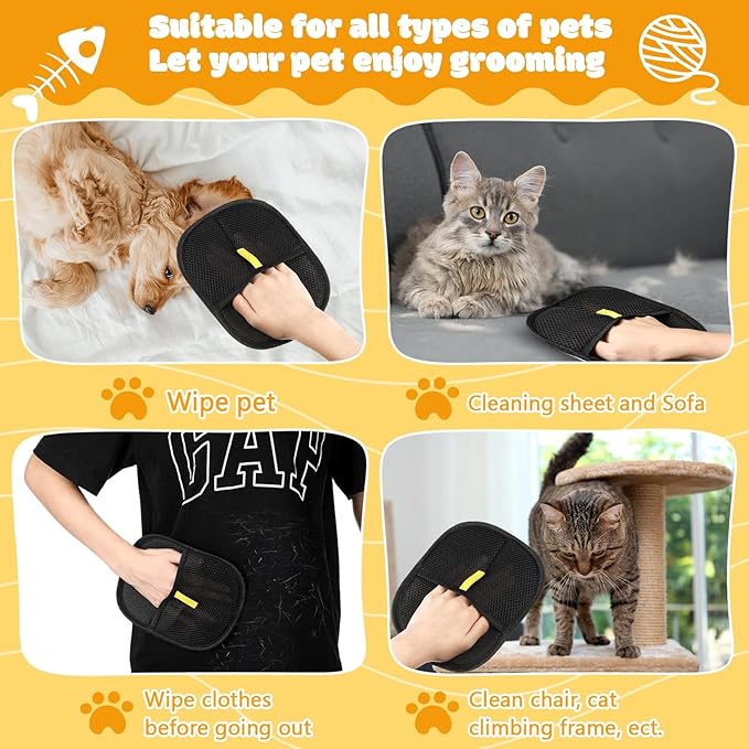 5 Pcs Pet Hair Removal Tool for Dogs & Cats, Newly Upgraded Reusable Electrostatic Pet Hair Gloves, Dog Cat Flea Comb, Pets Hairs Remover Tool, Pets Grooming Comb Kit for Couch, Carpet, Car Seat