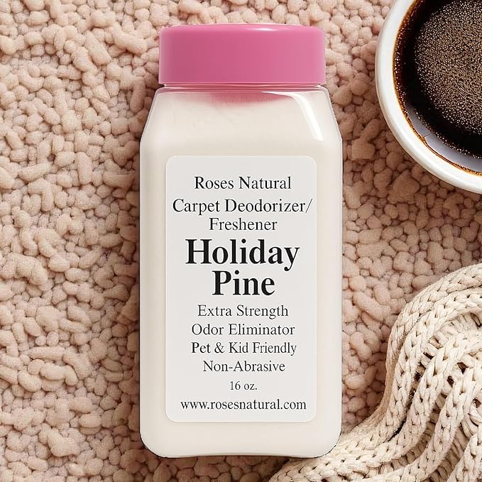 Holiday Pine Scented Carpet Deodorizer Powder – Pine, Long-Lasting Odor Eliminator, Plant-Based, Pet Friendly, 16 oz, All-Natural, Made in the USA