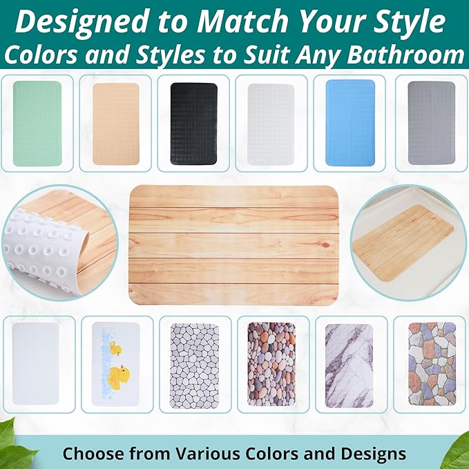 ENKOSI Bath Mat for Tub and Shower Floors - Non Slip Shower Mat – Anti Slip Bathtub Mat with Strong Suction Cup Grip – Soft, Wood Design Bathroom Mat for Inside Bath and Showers (28x16 Wood Teak)