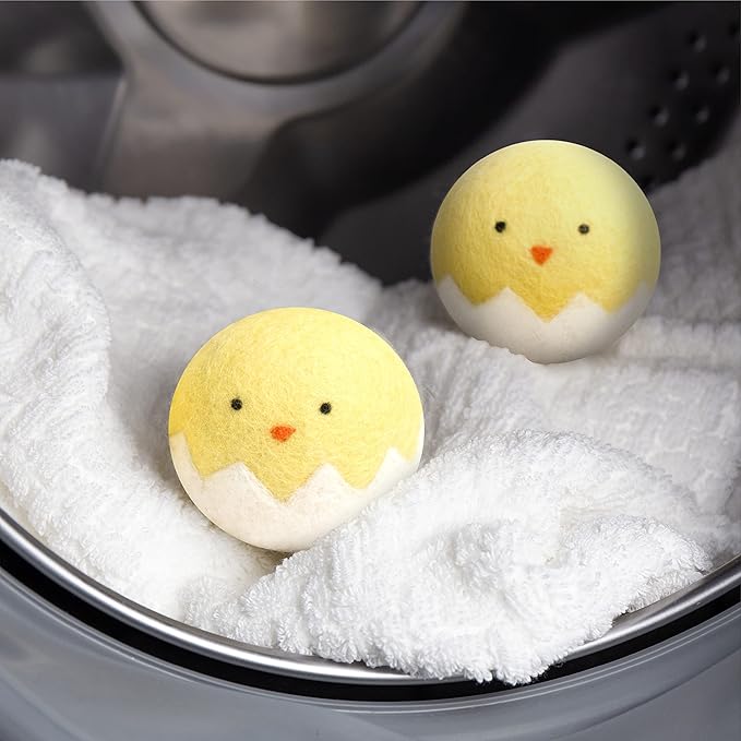 Calindiana 100% Organic Premium New Zealand Wool Dryer Balls Laundry Reusable Fabric Softener, Cute Dryer Sheets Alternative, Anti Static XL Size 6 Pack, Yellow Chick