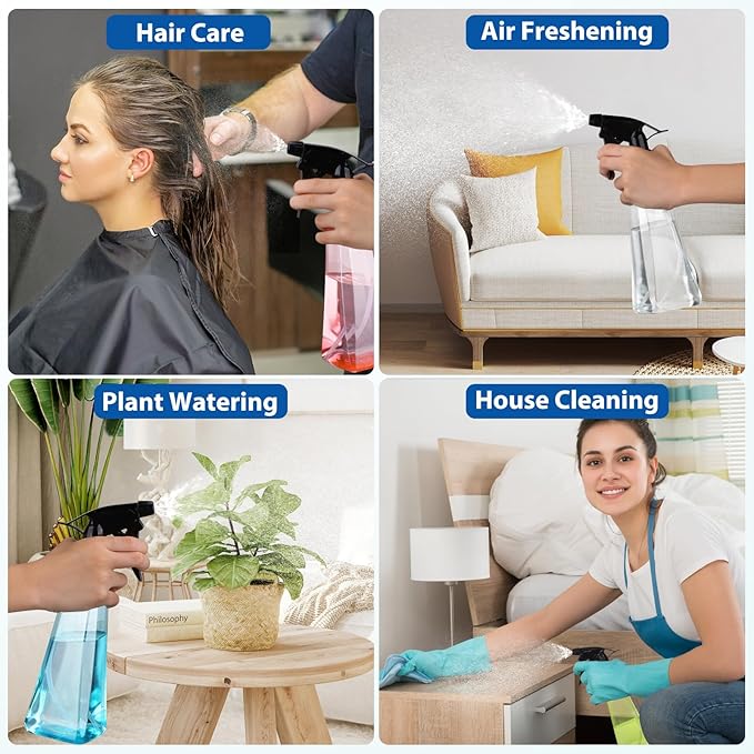 Spray Bottles (2-Pack, 12 Oz.) Mist/Stream, Plastic Water Spray Bottle for Hair, Plants, Cleaning, Cooking, BBQ, Pet - Empty Spray Bottles - Leak Proof - BPA-Free - Multicolor