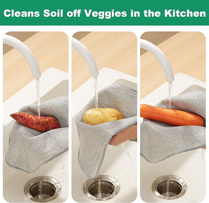 JOYMOOP Multipurpose Non-Scratch Silver Fiber Dishwashing Cloths, Reusable Cleaning Rags, Scrubbing Pads for Dishes, Glass, Stainless Steel - 5 Pack