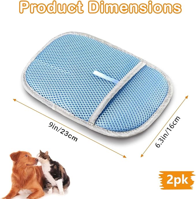 Newly Upgraded Pet Hair Removal Glove - Thickened Electrostatic Cat Dog Hair Remover Glove, Reusable for Couch, Carpet, and Car Seat (Blue, 2 Pack)