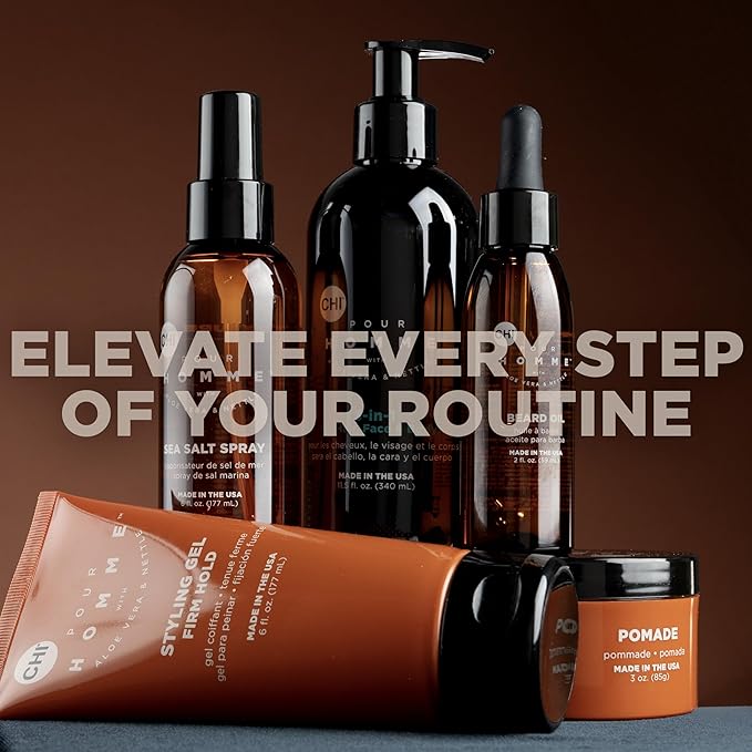 CHI Pour Homme Grooming Spray for Men, Hairspray For Creating Long-Lasting Styles, Made With Aloe Vera & Nettle, Fresh, Woody Scent, 6 oz