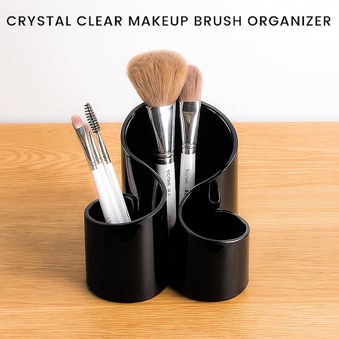 Black Makeup Brush Holder | New Elegant Design Acrylic Makeup Organizers | 3 Compartment Organizer Make Up Brush Holder Organizer & Cosmetic Storage for Lipstick, Eyeshadow Brush makeup pallette