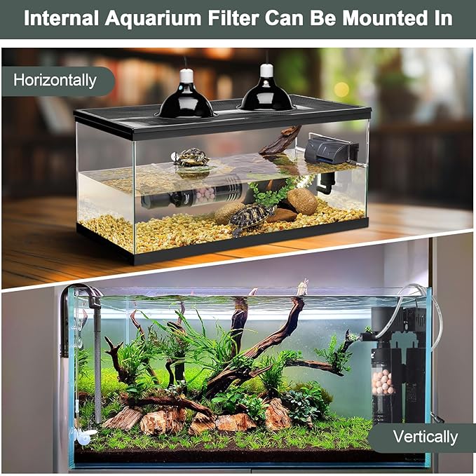 hygger Quiet Fish Tank Filter with Bio Balls Sponge Air Hose, Aquarium in-Tank Filter for 10-40 Gallon 7W 100 GPH