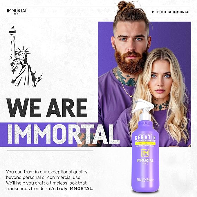 Immortal NYC Keratin, Leave in and Detangler Spray, 17 oz, For Colored and Damaged Hair
