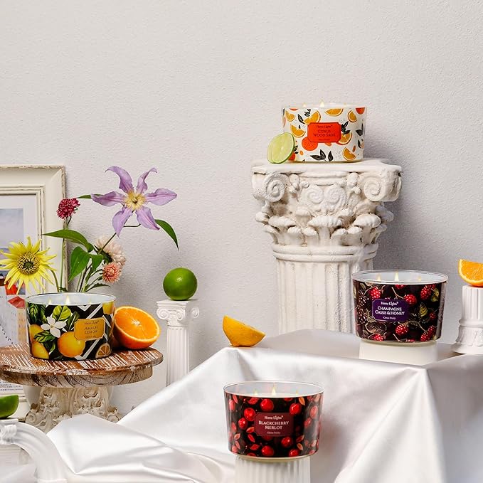 HomeLights Soy Wax Candles for Home Scented, 4-Wick Candles in Blackcherry Merlot Scented, Aromatherapy Candles Gift for Parties, Relaxing, Eclectic Mixed Styles, 18oz