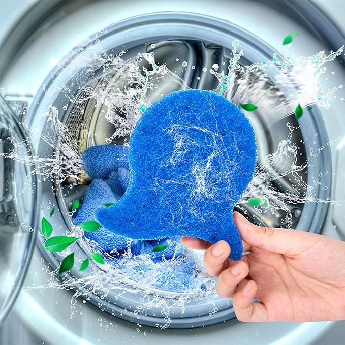 4pcs Pet Hair Remover for Washers, Sponge Dog Hair Catcher, Reusable Washers Lint Remover for Washing Machine Floor Sofa Pilling Clothes- Blue