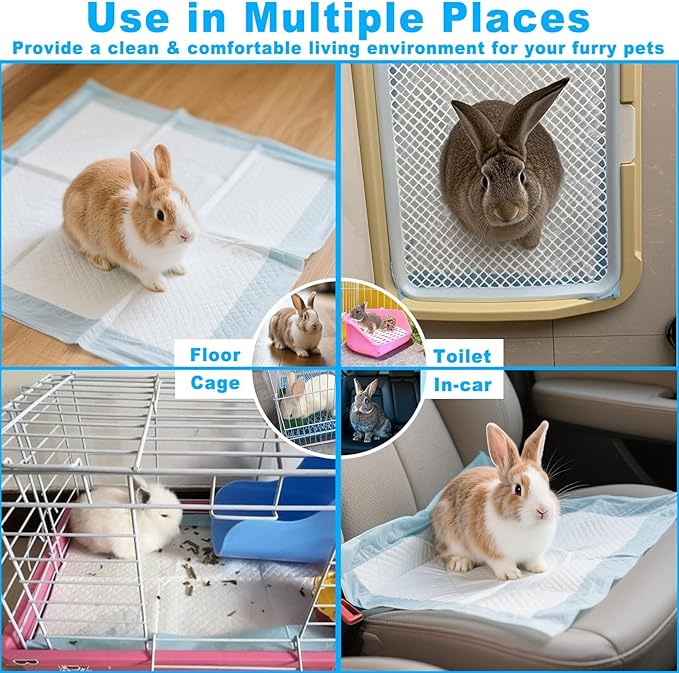 kathson Rabbit Pee Pads, 50Pcs-22" x22" Large Disposable Rabbit Diapers, Pet Toilet Training Pads, Super Absorbent Guinea Pig Disposable Diaper for Bunny, Hedgehogs, Hamsters, Chinchillas