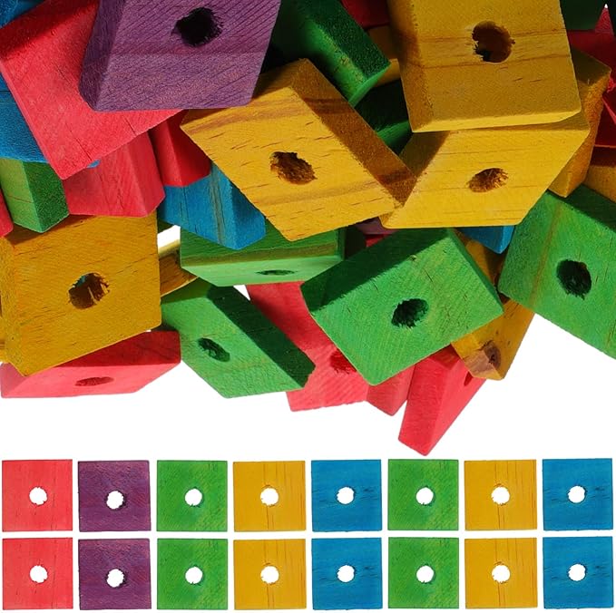 100pcs Parrot Wooden Chewing Toys, Bird Toy Wood Blocks, Mini Wood Chips for DIY Playing Chewing Shredding