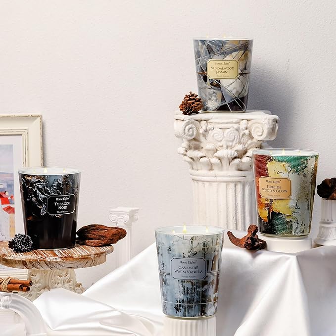 HomeLights Soy Wax Candles for Home Scented, 3-Wick Candles in Sandalwood Jasmine Scented, Industrial Chic Aromatherapy Candles Gift for Parties, Relaxing, 34oz