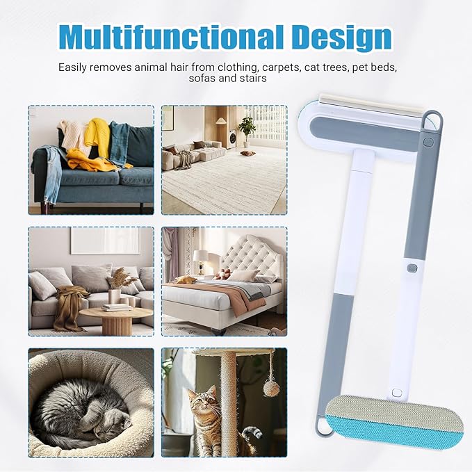 2 Pcs Pet Hair Remover, 4 in1 Long Handle Lint Brush for Dog and Cat Hair, Durable & Reusable, Double Sided, Gentle on Couches, Carpets, Clothes, Bedding
