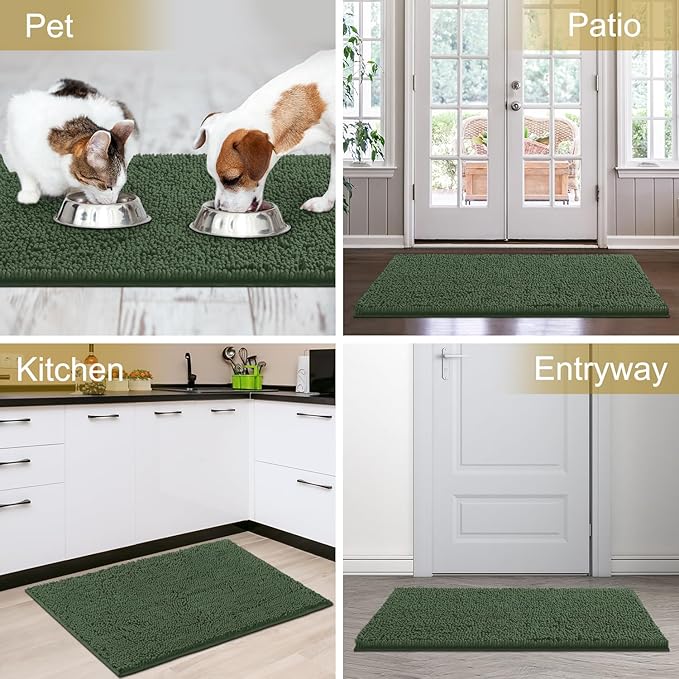 IM HOME Chenille Absorbent Outdoor Doormat 36" x 24", Washable Muddy Door Mats for Dog Non Slip Indoor Doormat Dog Mat for Muddy Paw Front Inside Doormats for Entryway Olive