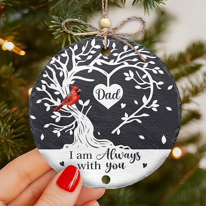 Hyturtle Cardinal Dad Memorial Ornament - I Am Always with You Stone Hanging Ornament with Red Bird - Sympathy Remembrance Gift for Loss of Father, Dad in Heaven Ornament Memorial 1