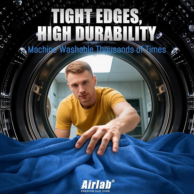 Airlab Microfiber Towels for Cars Wash Drying Thick Plush Cleaning Cloth Auto Detailing Super Absorbent for Interior & Exterior Lint Free, Streak Free, 35 x 24 Inch, 500 GSM, Pack of 2