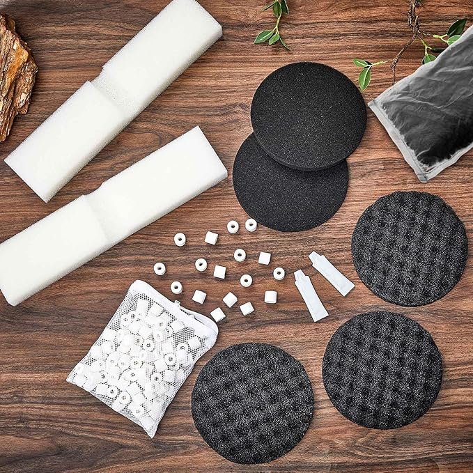 18 Pcs Replacement Filter Media Kit Compatible with Fluval Fx4/fx5/fx6 Aquarium Filters Including Biological-Foam Pads, Biological-Foam Block, Media, Carbon Foam Pad, Silicone Lube