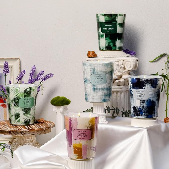 HomeLights Citrus Lavender Scented Candles | 34oz Soy Candles Scandinavian Minimalist Design 3-Wick Large Candle Jars | Ideal Candle Gifts for Events, Home Decor Stress, Relief & Relaxation