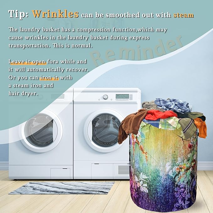 Abstract Watercolor Flowers Laundry Basket Foldable With Handles Tote Bag Oxford Cloth Colorful Laundry Hamper Clothes Storage Bucket Toy Organizer 18.9"x16.5"For Bathroom/Laundry/Bedroom