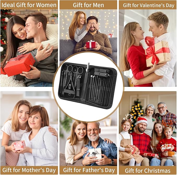 Manicure Set Professional Nail Clipper Kit-26 Pieces Stainless Steel Manicure Kit,Nail Care Tools with Luxurious Travel Case Nail Grooming Kit Present for Men Husband Boyfriend Parent