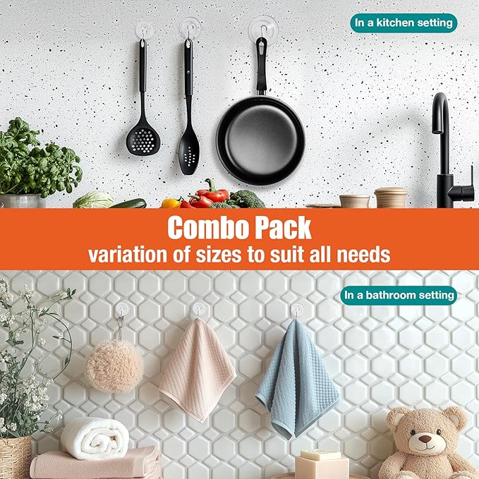 1.77-inch Medium Suction Cup Hooks, Reusable Clear PVC Suction Hooks for Smooth Glass Doors, Windows, Metal, Plastic, and Ceramic Tile Surfaces, Provide Super Strong Suction (4 Lb / 12-Pack)