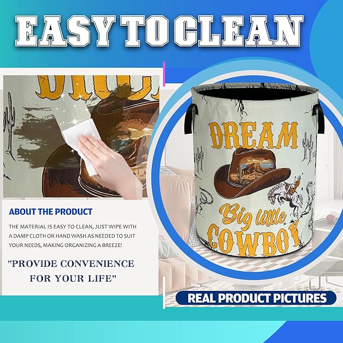 Western Cowboy Laundry Basket Oxford Cloth Cowboy Hat Desert Laundry Hamper With Handle Foldable Portable Clothes Storage Basket 18.9 X 16.5 In Storage Bag For Laundry Room/Bathroom/Bedroom