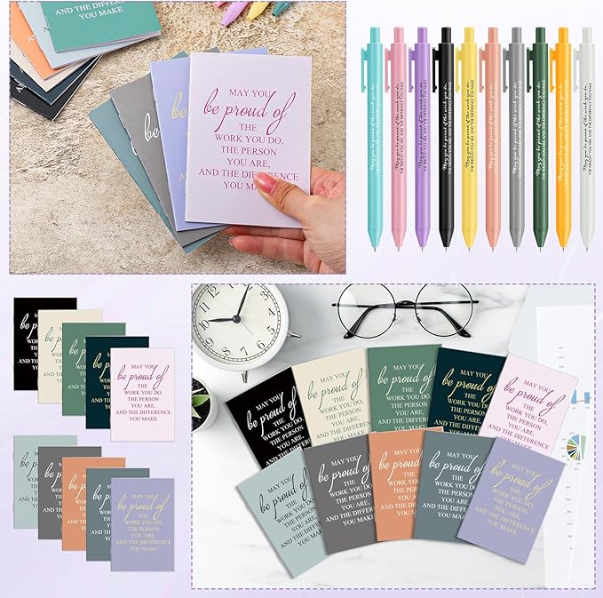 Harloon 100 Pcs Christmas Employee Appreciation Gifts Thank You Gifts Bulk Inspirational Notepads Ballpoint Pens Mini Motivational Notebooks for Staff Teacher Coworker Team Office(May You Be Proud)