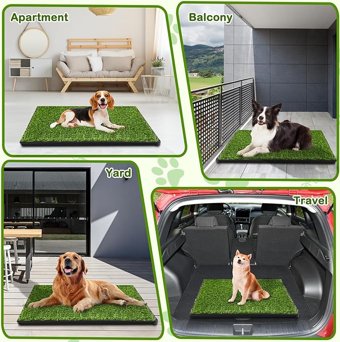 Dog Grass Pad with Tray, 23''X17'' Small Artificial Turf Grass Potty, Reusable Puppy Pee Pads for Dogs, Portable Dog Litter Box for Indoor/Outdoor Potty Training Toilet