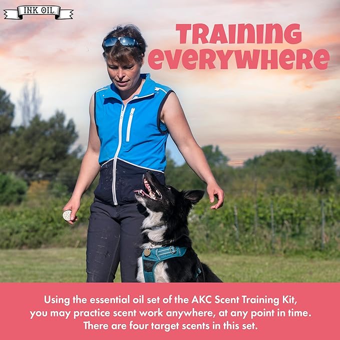 Ink Oil - Pup Scent Work Starter Kit I AKC Training Kit I Complete Nose Scentwork - Anise, Birch, Clove & Cypress Scent I Portable Small Aid Kit for Pet Home or AKC Trainer - Pure Essential Oils Sets