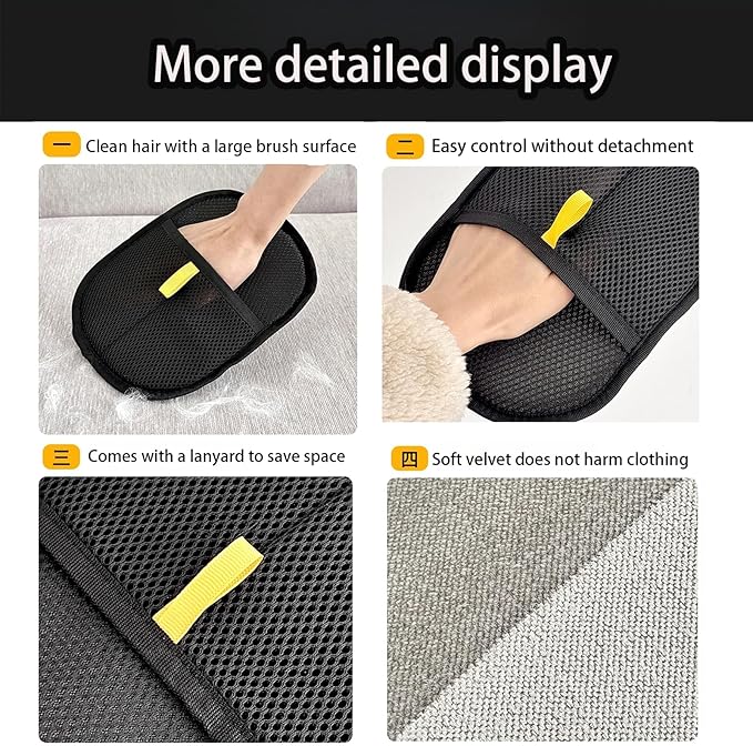 2 Pcs Pet Hair Remover Electrostatic Gloves,Pet Hair Removal Glove,Electrostatic Pet Hair Remover Gloves for Furniture, Carpet, and Car Seats - Reusable Pet Grooming Tool (2)