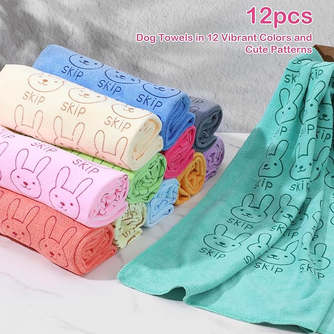 12 Pcs Microfiber Dog Towels for Drying Dogs, 20 x 40 Inch Quick Dry Absorbent Pet Towels for Dogs, Puppy Cat Bathing Grooming Travel Supplies (12 Colors)