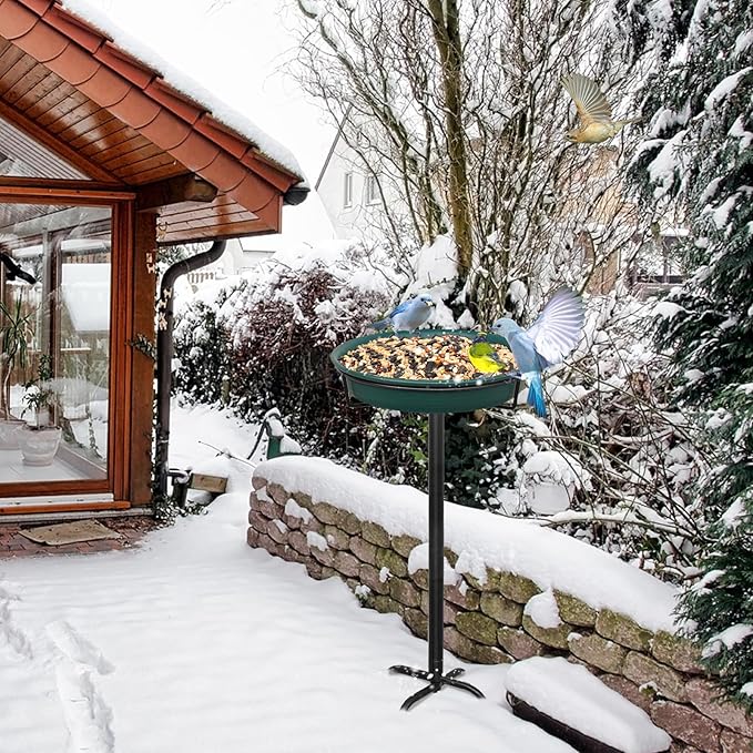 35.5In Freestanding Birdbaths Bowl Outdoor, Standing Garden Bird Bath Bird Feeder Bowl with Metal Stake, Detachable Decoration Spa Birdfeeder for Garden Patio Yard Lawn, 4 Spiky Feet (D)