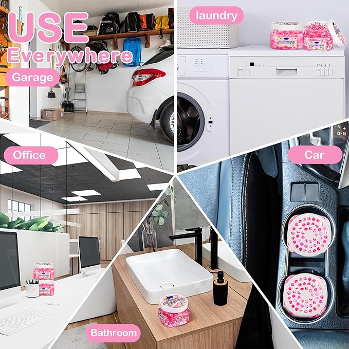 18 Pack Odor Eliminator Gel Beads Bulk 8 Ounce Air Freshener Gel Beads Scent Removing Long Lasting Eliminates Odors for Home, Bathrooms, Cars, Boats, RVs and Pet Areas(Rose)