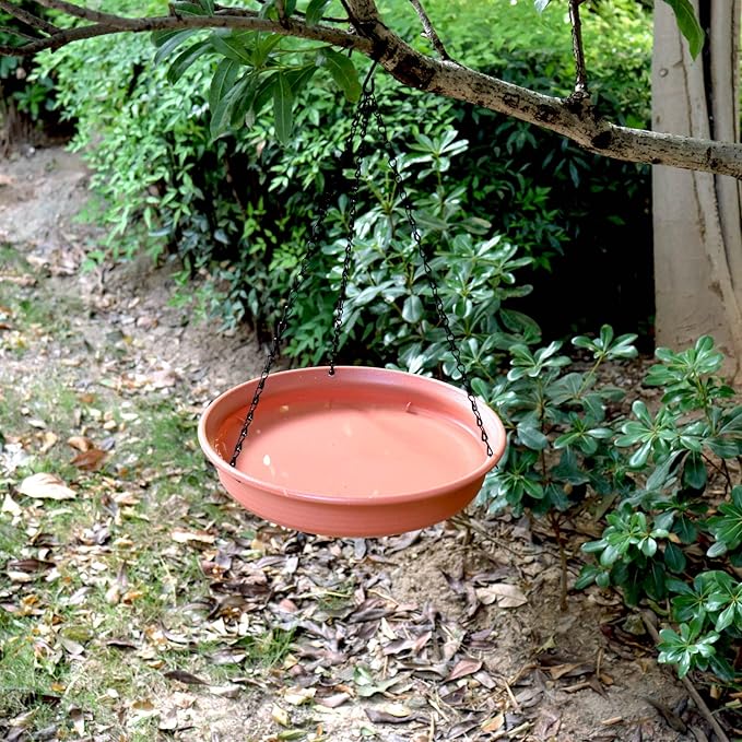 12 Inch Hanging Bird Bath and Feeder With Hook and Chain for Outdoor Garden Yard Patio