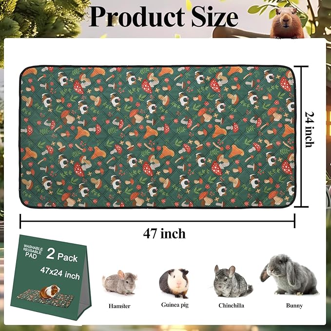4 Pack Guinea Pig Cage Liners - Washable 28"X15" Bedding Pee Pad, Super Absorbent, Waterproof & Anti-Slip Reusable Mat for Rabbit, Hamster, Rat