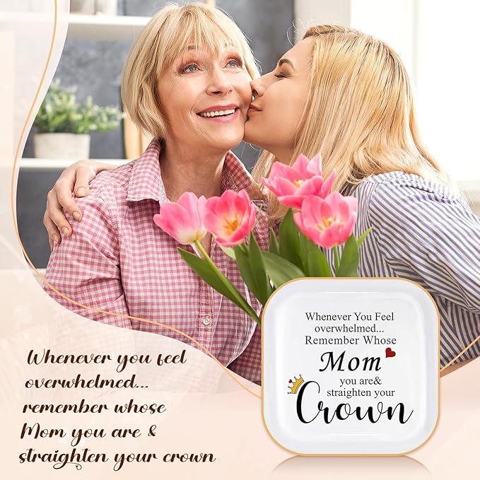 PUDDING CABIN Christmas Gifts Mom's Jewelry Holder Dish “Remember Whose Mom You Are Straighten Your Crown” – Birthday Mothers Day Valentines Gifts for Mother
