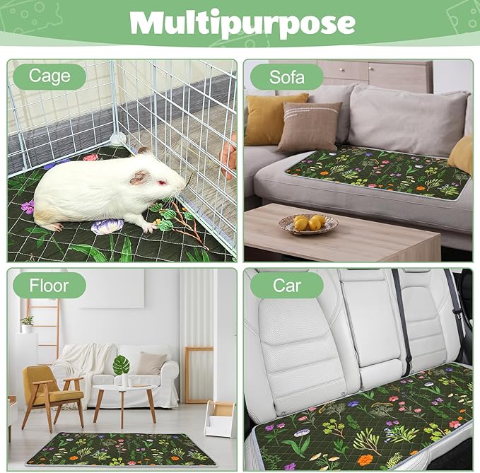 2 Pack Guinea Pig Bedding, Washable Guinea Pig Cage Liner Reusable Guinea Pig Mat Waterproof Guinea Pig Bedding for Cage, Super Absorbant Guinea Pig Pee Pads for Small Animals Hamster Rabbit Squirrel