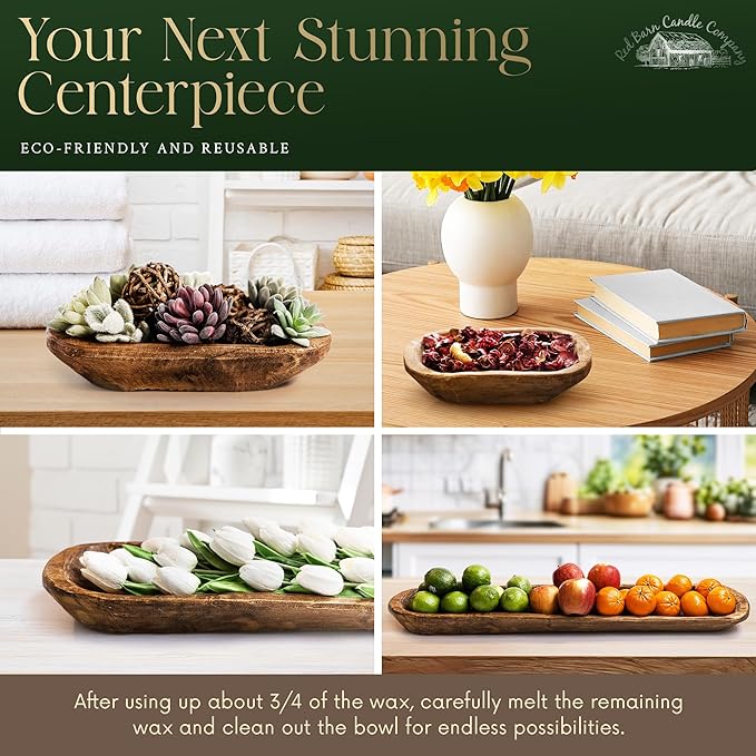 Red Barn Candle Company Wood Dough Bowl Candles | 100% Natural Soy Wax & Essential Oil Infused | Odor Eliminating + Pet Safe | Scented Candle Gifts for Men & Women (Christmas Tree, 7-Wick)