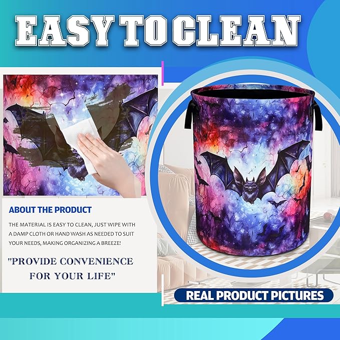 Bat Laundry Basket Oxford Cloth Funny Gothic Laundry Hamper With Handle Foldable Portable Clothes Storage Basket 18.9 X 16.5 In Storage Bag For Laundry Room/Bathroom/Bedroom/Dormitories