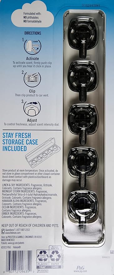 Febreze Mixed Scents Air Freshener, 5 Car Vent Clips, 5 Count (Pack of 1)