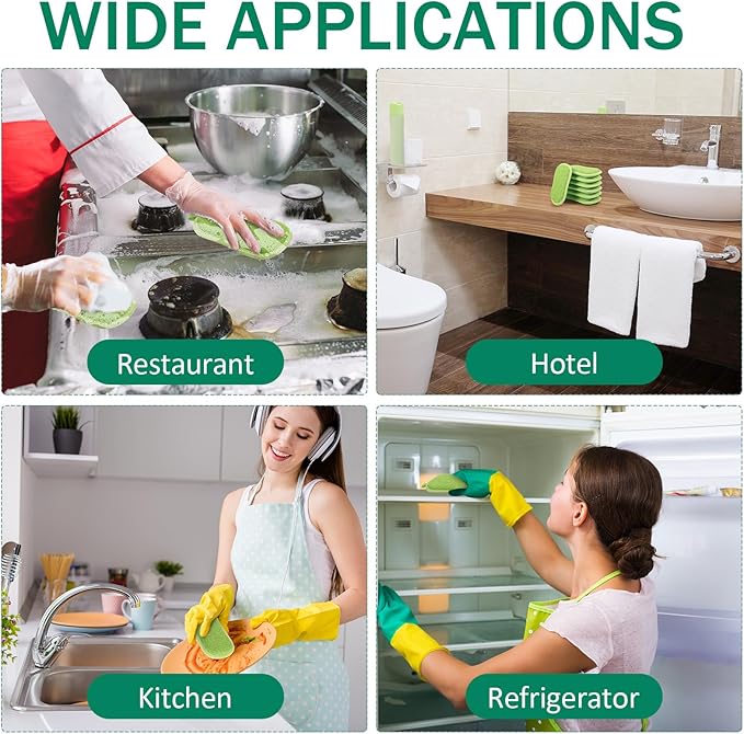 24 Pack Multi Purpose Scrub Sponges Non Scratch Microfiber Sponge Cleaning Dish Scrubber Reusable Dish Sponges for Washing Dishes Along with Heavy Duty Scouring Power (Green)