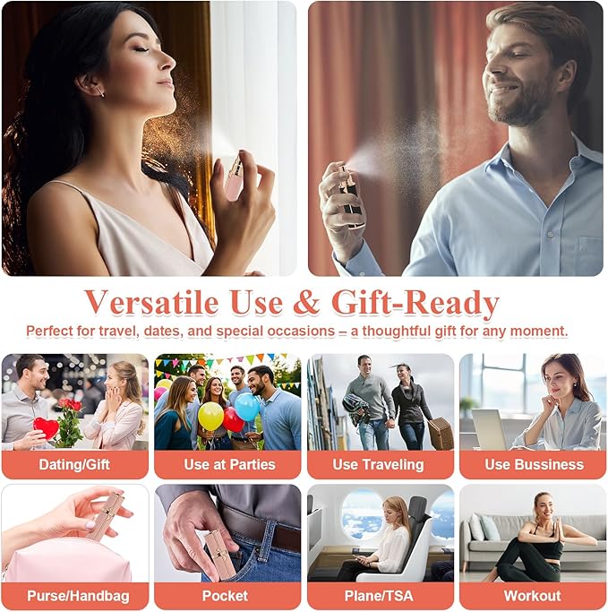 Refillable Travel Perfume Bottle – Fine Mist Atomizer, Bottom Fill, Genuine Leather Shell, TSA Approved, For Daily Refresh & Travel (Pink, 10ml)