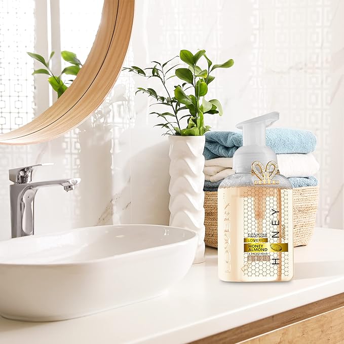 Valentines Foaming Hand Soap, 26.25 fl oz - 3-Pack Scented Hand Wash for Kitchen, Bathroom, Alcohol-Free, Moisturizing Hand Soap with Aloe and Essential Oils in Honey Almond Scent - Free Bracelet