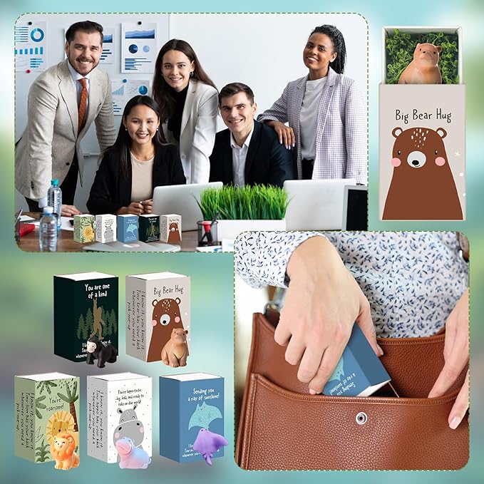 100 Set Employee Appreciation Gifts Bulk Coworkers Thank You Desk Pets Holiday Small Cute Emotional Support Resin Ornaments Card Box for Women Men Adults Office (Bear)