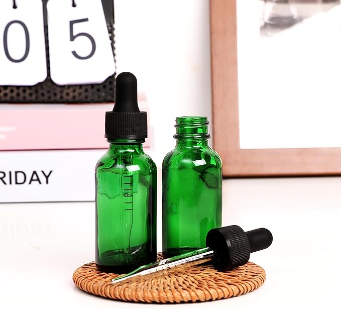 24 Pack,1oz Glass Dropper Bottle,Green Tincture Bottles with Dropper,Pretty Finish for All Kinds of Liquids,Oil Bottles for Hair- Stronger Suction ideal for Leakproof Travel
