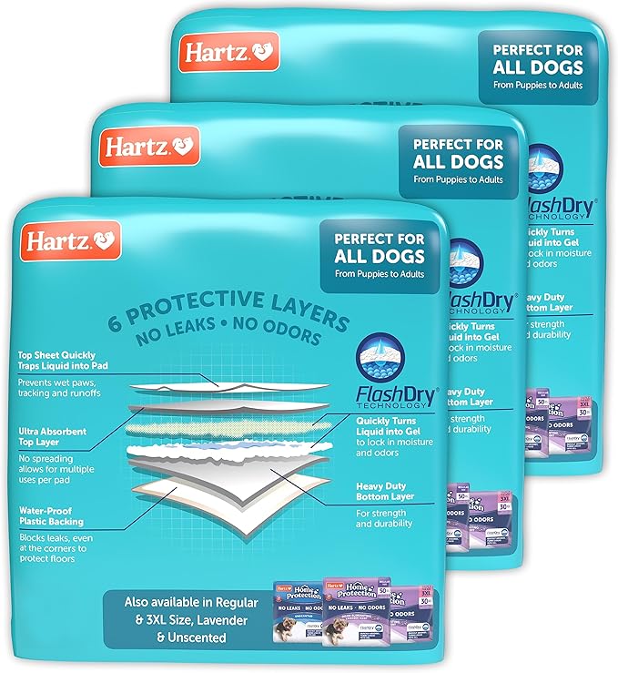 Hartz Home Protection Mountain Fresh Scented USA Made Dog Pads, XXL 60 Count, Super Absorbent & Won't Leak, Odor Eliminating