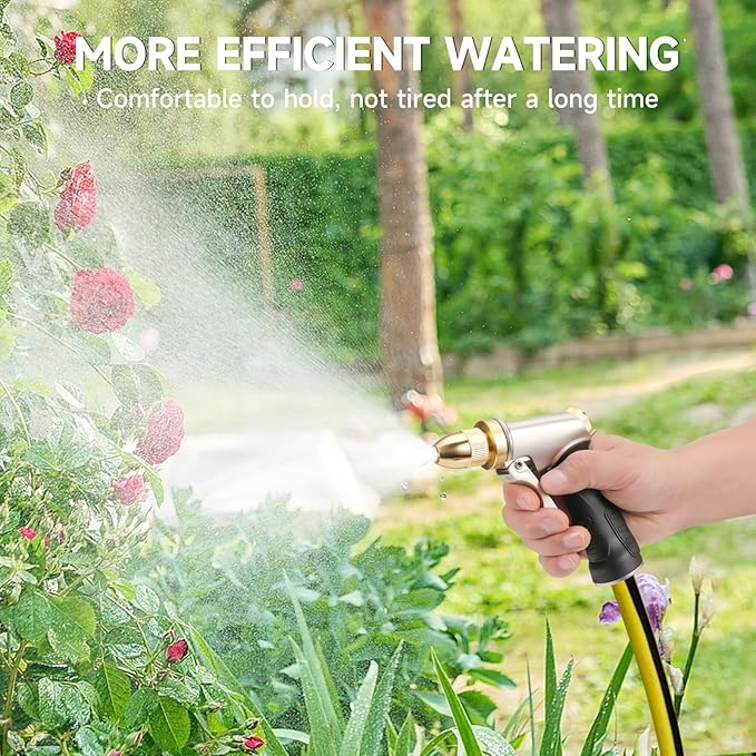 2Pack Garden Hose Nozzle, Upgraded Heavy Duty Metal Spray Nozzle, High Pressure Water Nozzle with Adjustable Patterns, 100% Metal Handheld Nozzle for Watering Plants, Car Washing, Patio, Pet
