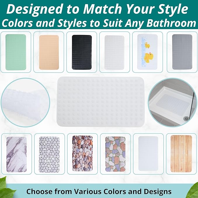 ENKOSI Non Slip Shower Mat – Bath Mat for Tub and Shower Floors – Anti Slip Bathtub Mat with Strong Suction Cup Grip – Soft, White Bathroom Mat for Inside Baths and Showers (28x16 Clear)